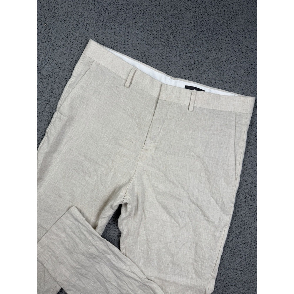 H&M Pants Mens 36 Beige 100% Linen Slim Straight Leg Lightweight Dress